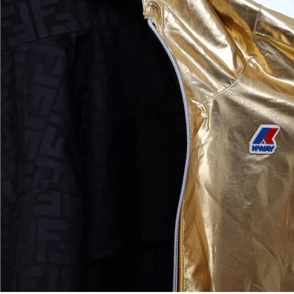 Fendi x K-Way Gold-Tone/Black Zucca Printed Reversible Nylon Windbreaker - Picture 4 of 9